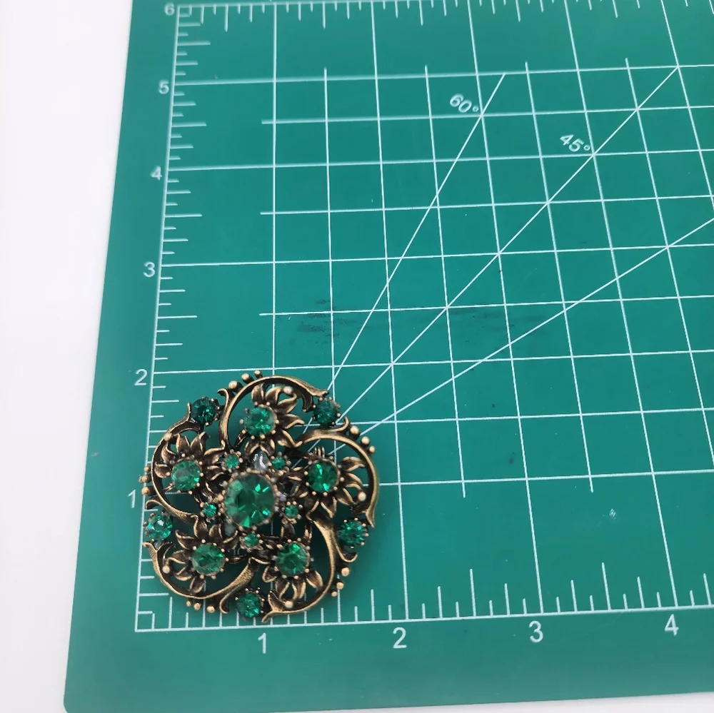 Coro Green and Gold Floral Brooch